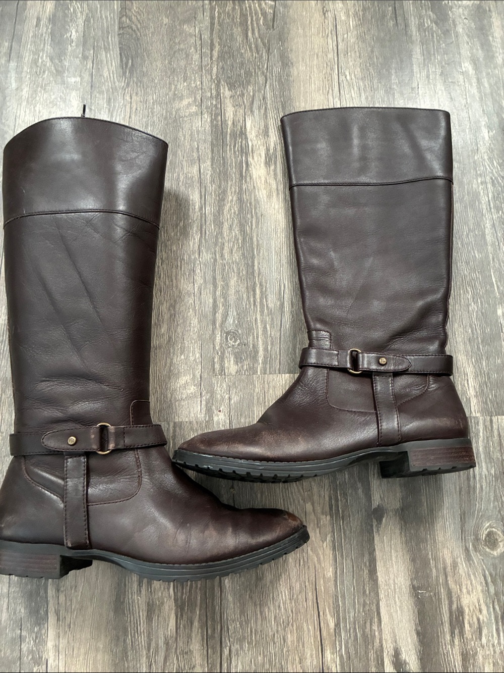 Lauren Ralph Lauren Dark Brown Leather Mid-Calf Riding Boots
